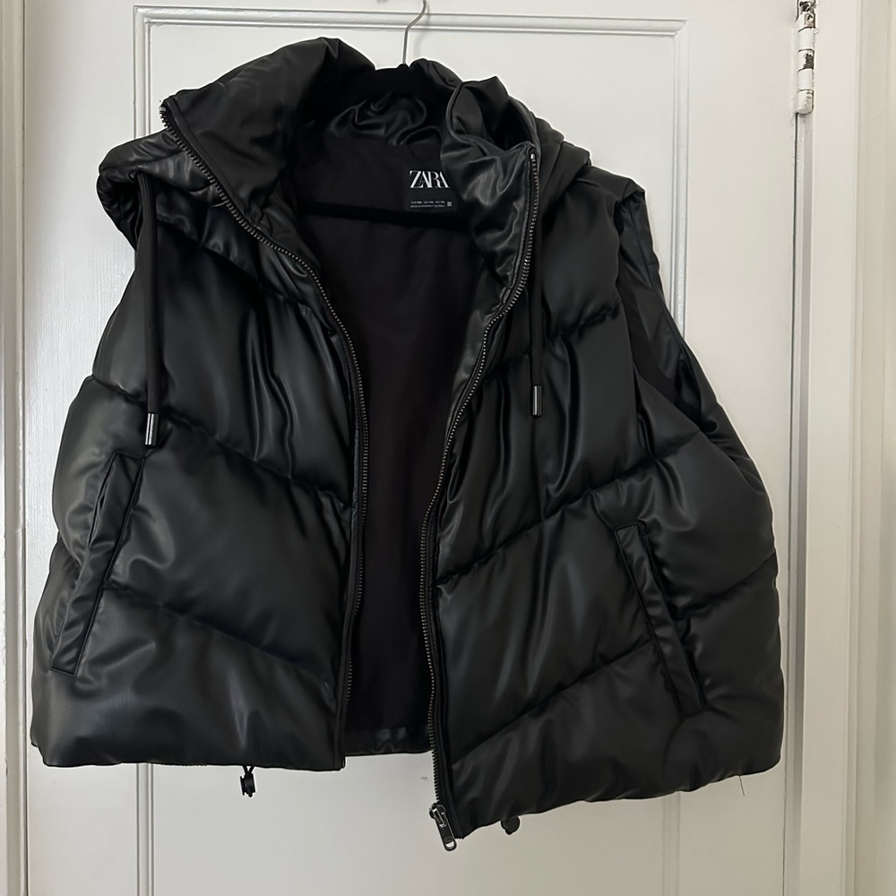 Zara faux leather hooded vest